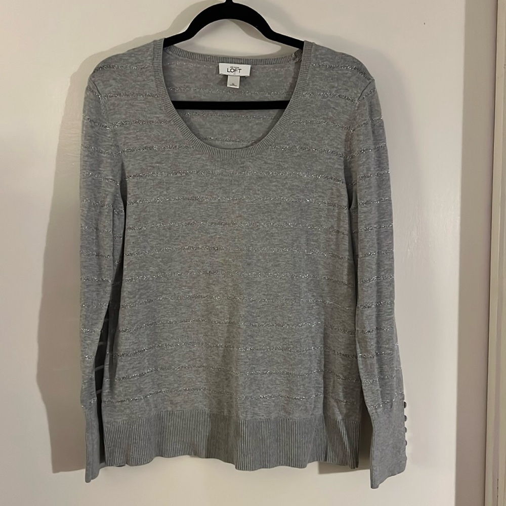 Loft Gray Metallic Striped Sweater size XL